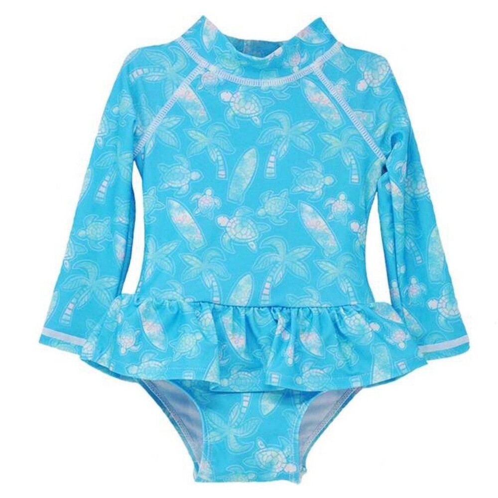 Flap Happy Alissa Ruffle Rash Guard Swimsuit Coco Beach Turtles Size 24M New